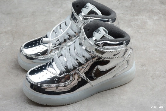 Mid Kids Metallic Force Air Nike 1 314197-8500 WB Silver 1219